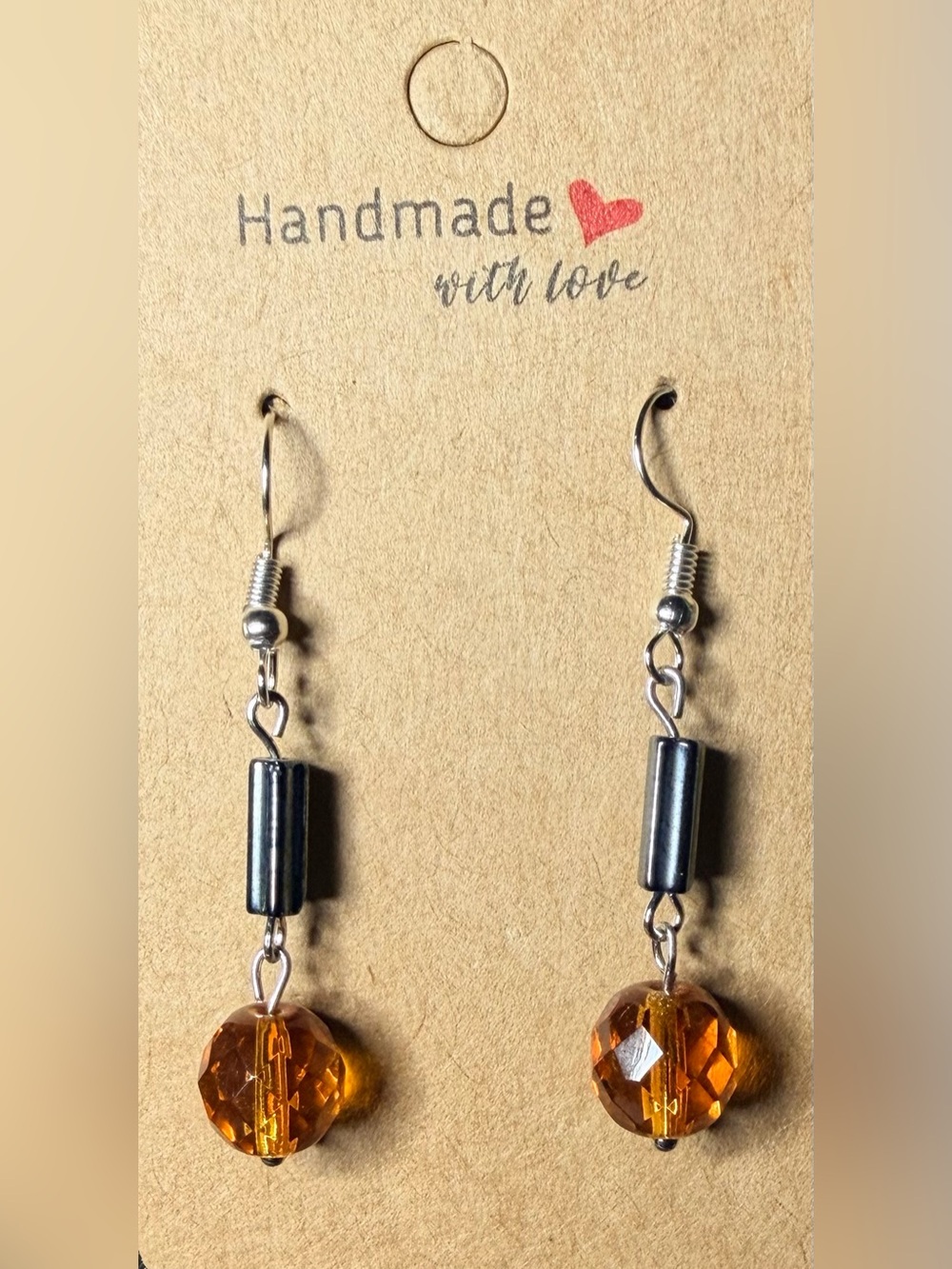 Handmade Amber Glass Dangle Earrings